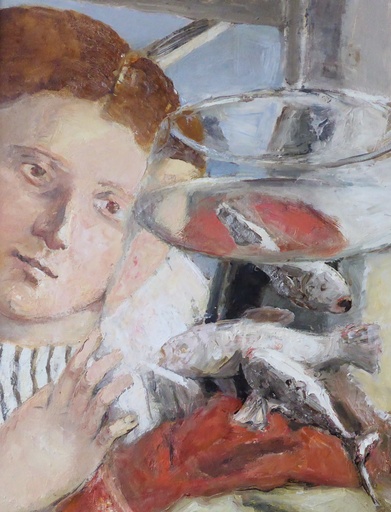 Larissa Ivanovna NAUMOVA - Painting - Kind mit Goldfischglas
