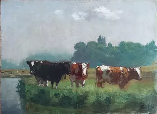 Alexandre CLARYS - Painting - "Vaches au pré".