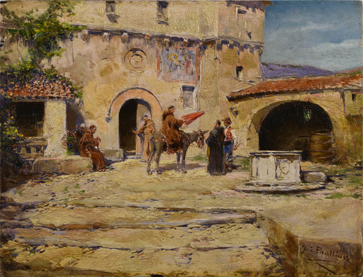 José BENLLIURE Y GIL - Pittura - Despidiendo al fraile en el monasterio