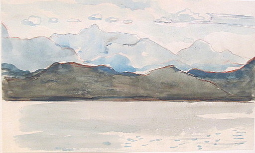 Paul MECHLEN - Drawing-Watercolor - Bergige Küstenszenerie vom Meer aus.