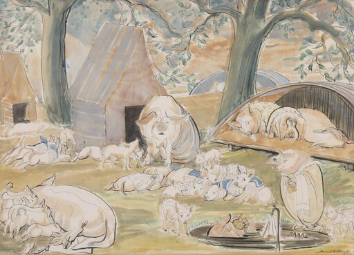 Arnrid Banniza JOHNSON - Drawing-Watercolor - Pigs Delight