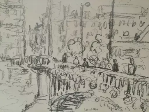 André LAURAN - Drawing-Watercolor - Lyon - Pont Morand