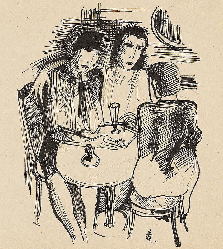 Karl HAUK - 水彩作品 - Im Cafe, 1927