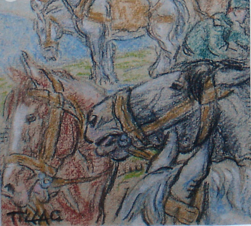 Pablo TILLAC - Drawing-Watercolor - Zaldia-zaldi!  I- chevaux-cheval basque
