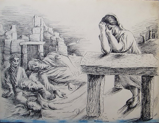 Manuel COLMEIRO - Disegno Acquarello - después del a guerra