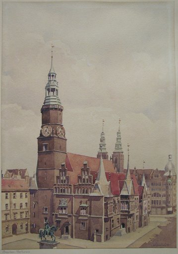 Balint SZEGHALMY - Zeichnung Aquarell - "Breslau: Rathaus" 