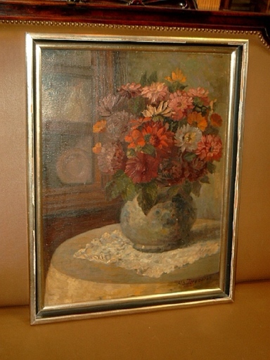 Heinrich TERVOOREN - Peinture - Blumenstilleben mit Dahlien