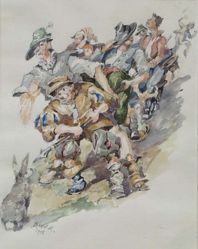 Rudolf BLUM - Zeichnung Aquarell - "The Brave Bunny", Watercolor, 1920's