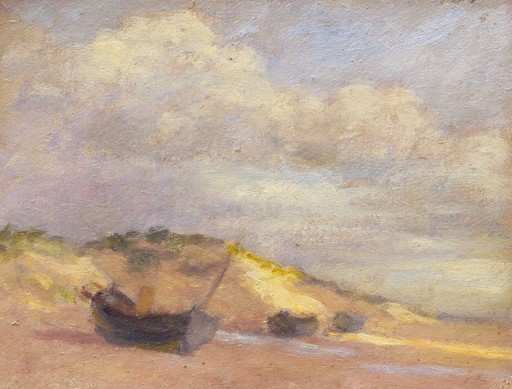 Paul SIEFFERT - Gemälde - Bateaux échoués près des dunes