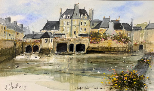 Jean BOULAIS - Drawing-Watercolor - Le Pont de Rohan à Landerneau