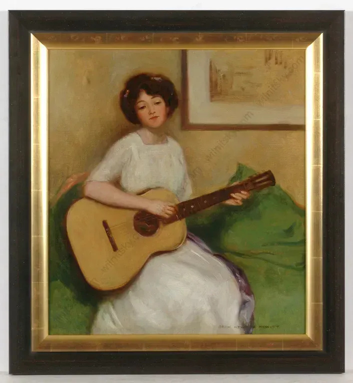 Woman With A Guitar Oil On Canvas 1910s By John Newton Howitt