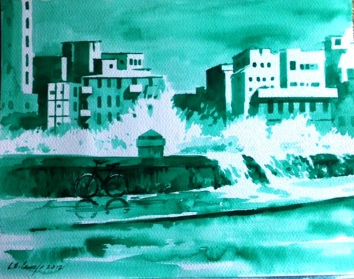 Luis Enrique CAMEJO - Painting - Untitled (Havana Malecón Waves)