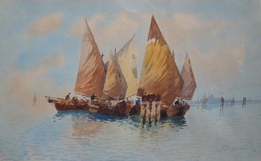 Andrea BIONDETTI - Dibujo Acuarela - lagune de Venise