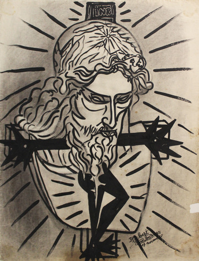 Robert COMBAS - Dibujo Acuarela - Le Christ