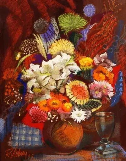 Rita VALNERE - Drawing-Watercolor - Still life with flowers