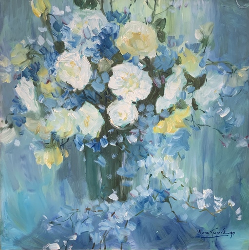 U Lun GYWE - Painting - Flowers in blue
