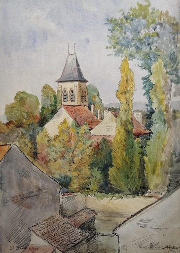Alfred KELLER - Dibujo Acuarela - Saint Brice - Val d'Oise - (KP3)