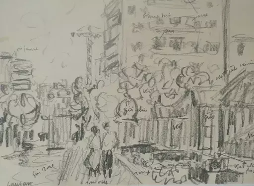 André LAURAN - Drawing-Watercolor - Lyon - Au Parc - Les serres vers le boulevard