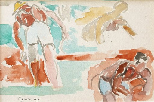 Édouard PIGNON - Drawing-Watercolor - Les cyclistes