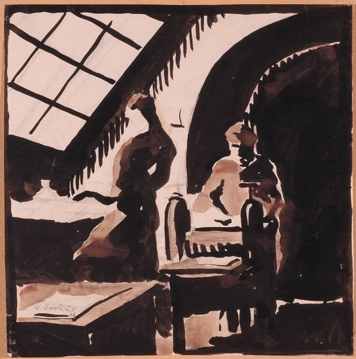 Ludvik DVORACEK - Zeichnung Aquarell - "Lithographic Workshop", Drawing, 1932