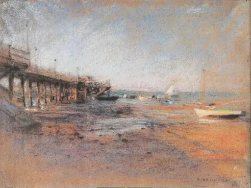 Léon Augustin LHERMITTE - 水彩作品 - Jetée à marée basse