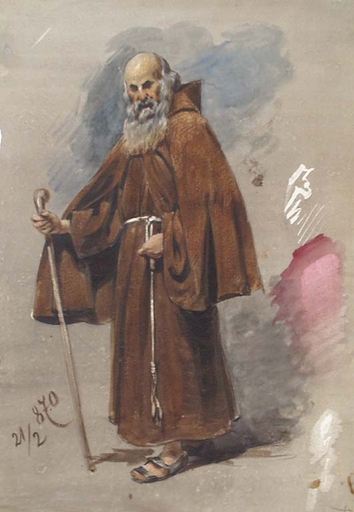 Franz PITNER - Zeichnung Aquarell - "Franciscan Monk" by Franz Pitner, Watercolour, 