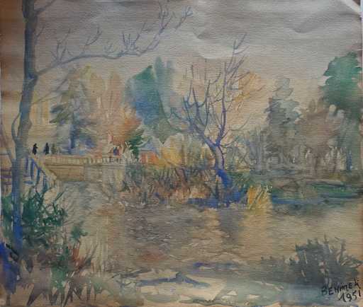 Angeles BENIMELLI - Drawing-Watercolor - Académico: " Parque del Retiro, Madrid"