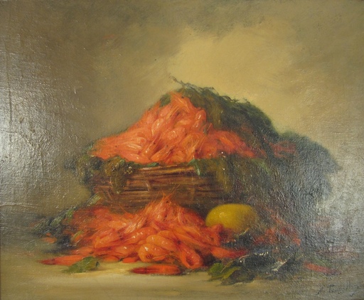 Alfred Édouard TOURILLON - Pittura - Shrimps in a basket
