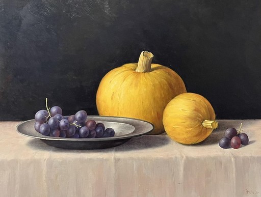 Carel HULS - Gemälde - Pompoenen en druiven