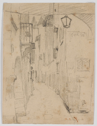 August RITTER VON PETTENKOFEN - Drawing-Watercolor - "Italian Street", late 19th Century