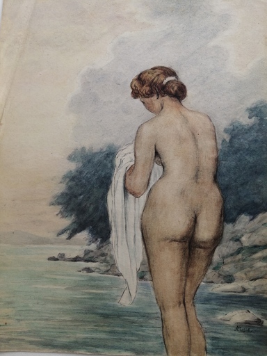 Charles françois MOUTHON - Zeichnung Aquarell - Nu de dos - (M37)