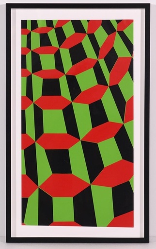 Barry MCGEE - Peinture - GEOMETRIC PATTERN RED GREEN BLACK