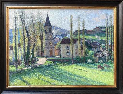 Henri MARTIN - Gemälde - Printemps à Labastide du Vert, l'église au petit matin