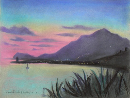 Henri EISENBERG - Dibujo Acuarela - Marbella, crépuscule