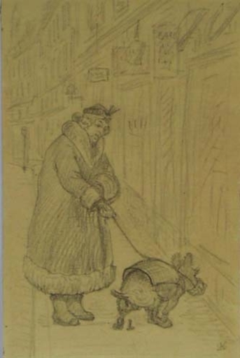 Ludwig KOCH - Drawing-Watercolor - "Incident" by Ludwig Koch, ca 1925 