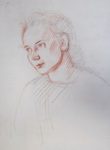 Erich HARTMANN - Disegno Acquarello - #19704: Porträt einer jungen Frau