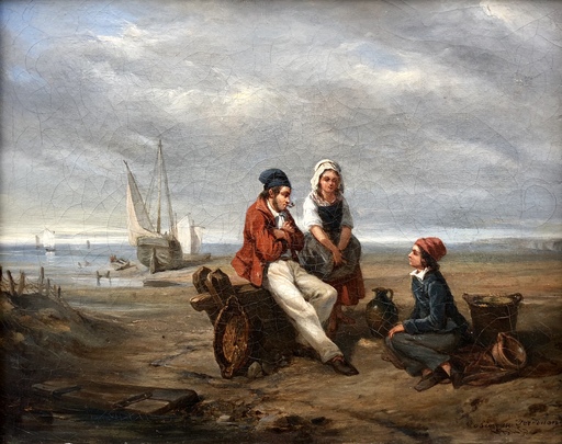 Ferdinand Désiré ROBINEAU-SALLARD - Peinture - Discussion sur le rivage