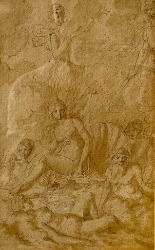 Louis Félix DE LARUE - Zeichnung Aquarell - Venus sortant des eaux entourée de danaïdes et de Neptune 