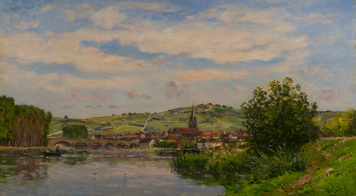 Hippolyte Camille DELPY - Painting - Village au bord de la Rivière