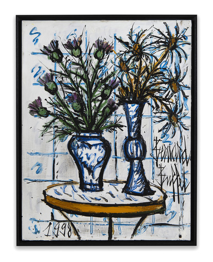 Bernard BUFFET - Painting - Vases de fleurs sur un guéridon