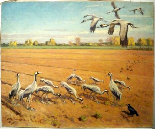 Alfred Louis ANDRIEUX - Painting - les Grues en Maraude ....1943