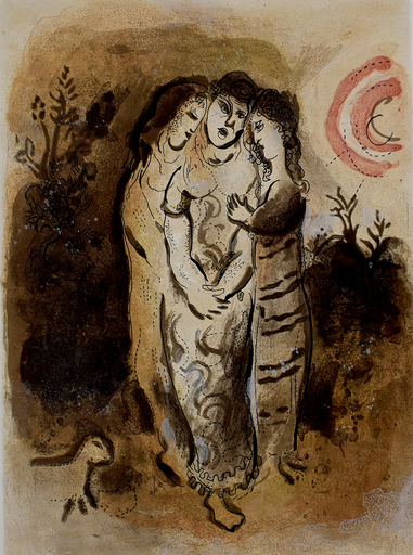Marc CHAGALL - Estampe-Multiple - Naomi & her Daughter’s in Law, from: Drawings for the Bible