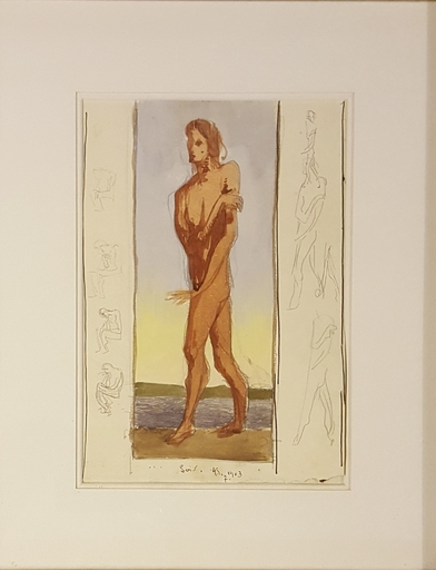 Albert SCHMIDT - Zeichnung Aquarell - homme debout