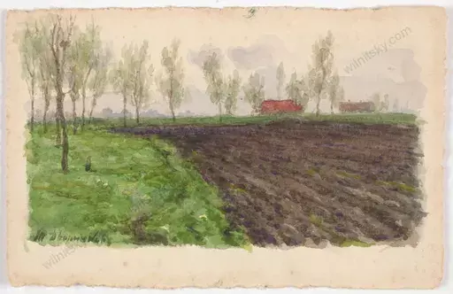 Tit Jokovlevic DVORNIKOV - Dessin-Aquarelle - "Landscape", watercolor on postcard, ca. 1900