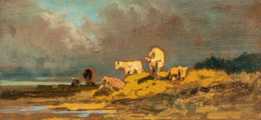 Carl SPITZWEG - Pittura - Landschaft mit Kühen 