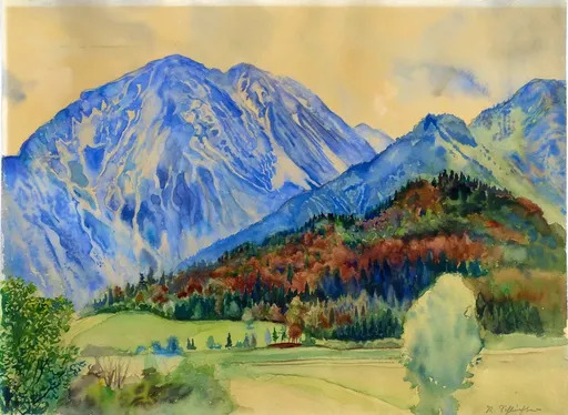 Rudolf SCHLICHTER - Drawing-Watercolor - Berglandschaft