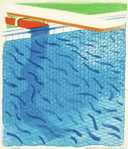 大卫•霍克尼 - 版画 - Pool Made with Paper and Blue Ink for Book,