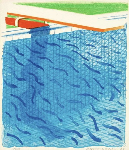 David HOCKNEY - Grabado - Pool Made with Paper and Blue Ink for Book,