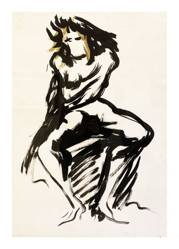 Lucio FONTANA - Zeichnung Aquarell - nudo femminile 