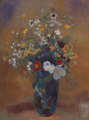 Odilon REDON - Dessin-Aquarelle - Vase de fleurs des champs